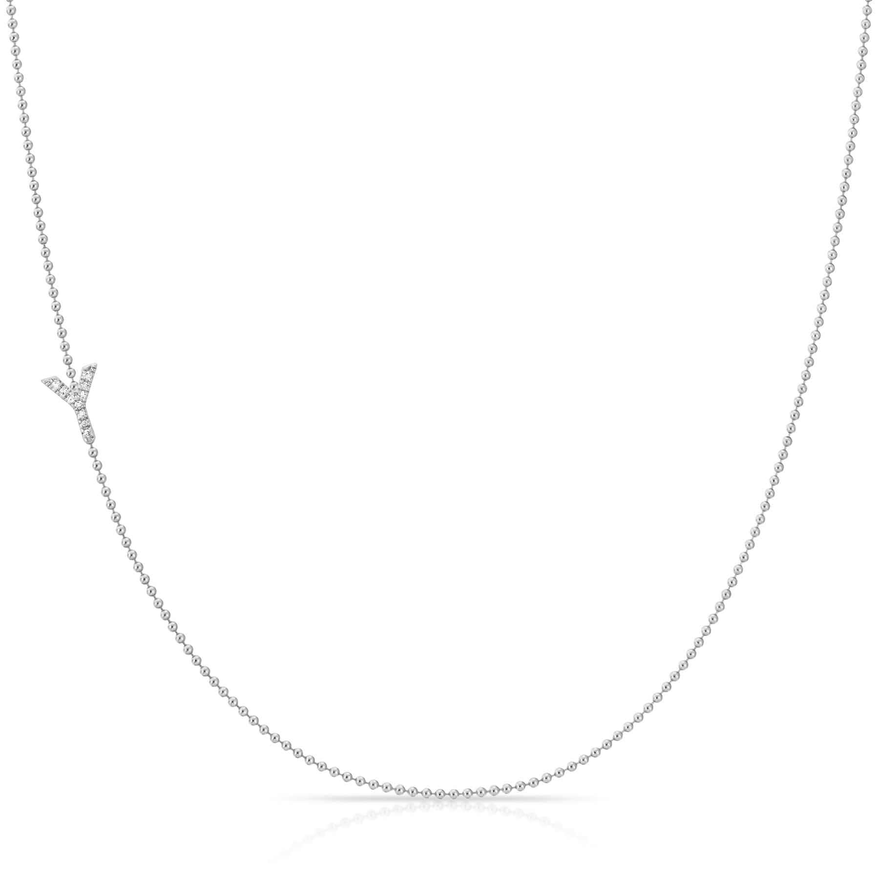 14K White Gold Pavé Diamond Initial Necklace, Letter Y – Bead Chain | Maya Brenner