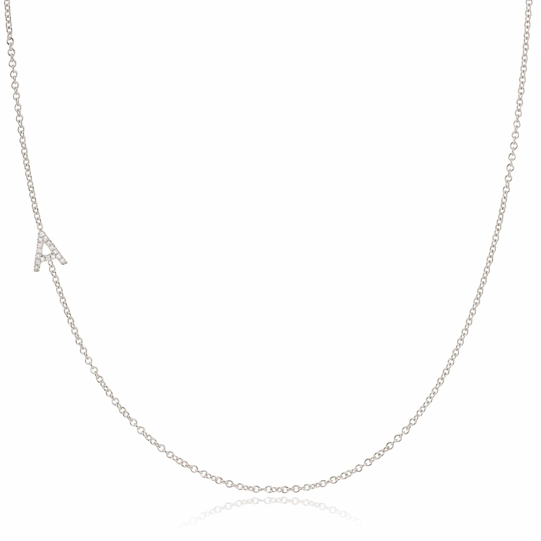 14K White Gold Pavé Diamond Initial Necklace, Letter A – Cable Chain | Maya Brenner