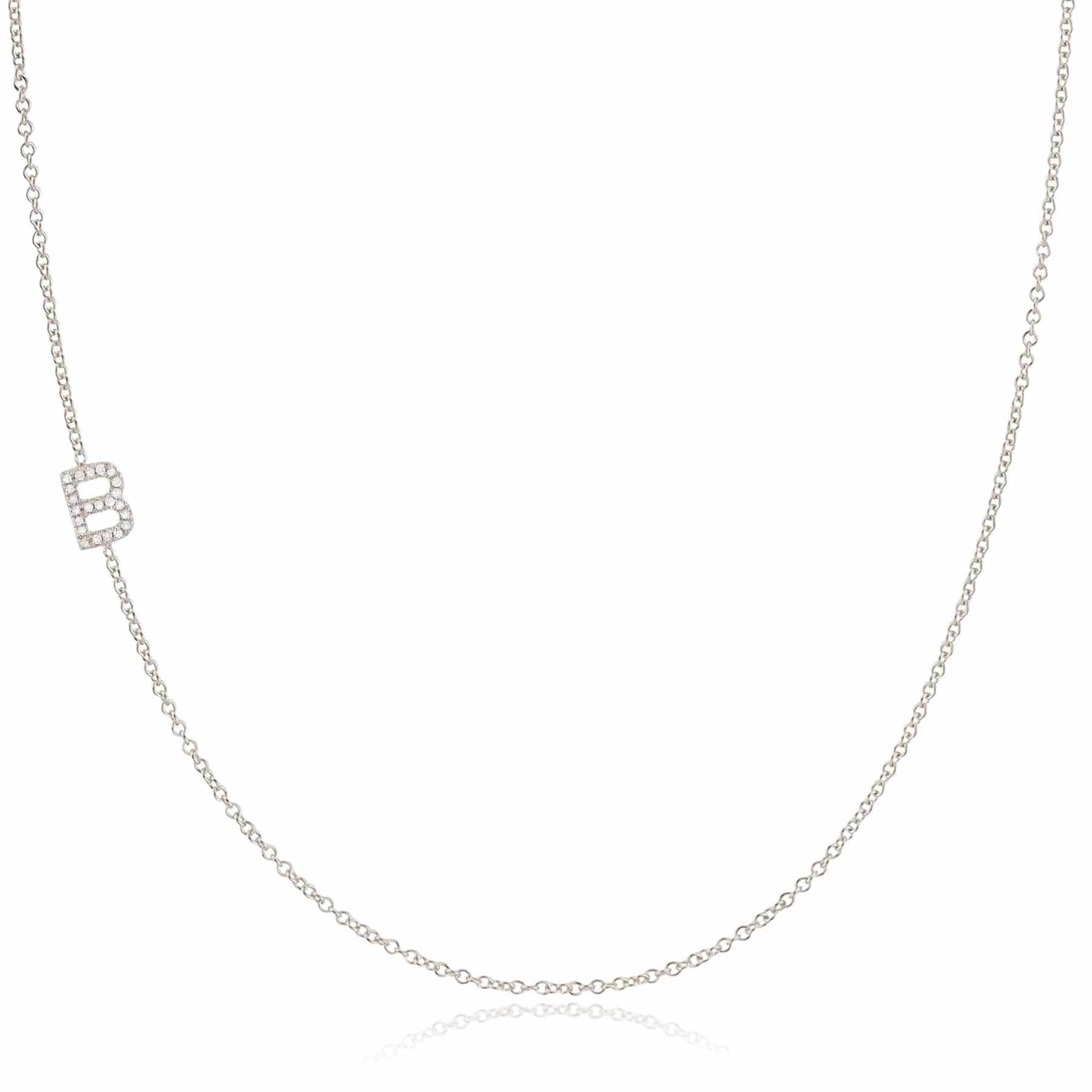 14K White Gold Pavé Diamond Initial Necklace, Letter B – Cable Chain | Maya Brenner
