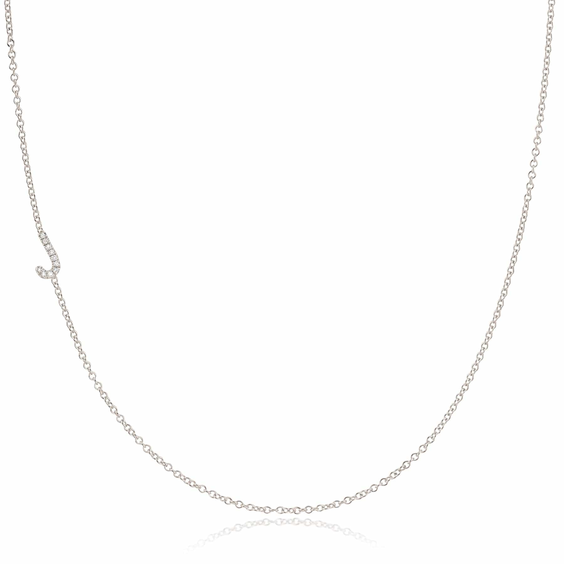 Maya Brenner Pavé Diamond Initial Necklace – J Charm in 14K White Gold, Cable Chain