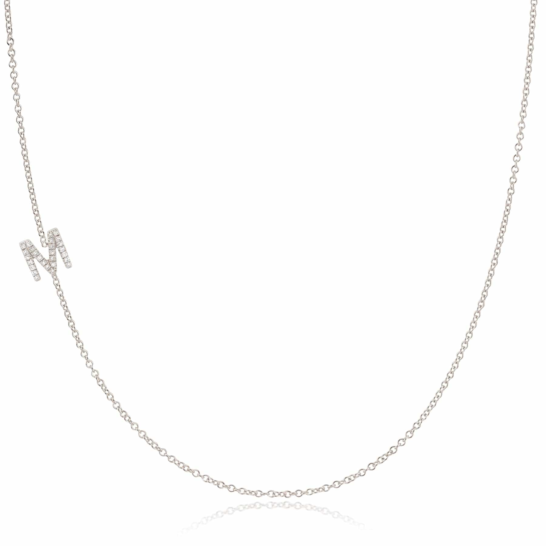 14K White Gold Pavé Diamond Initial Necklace, Letter M – Cable Chain | Maya Brenner