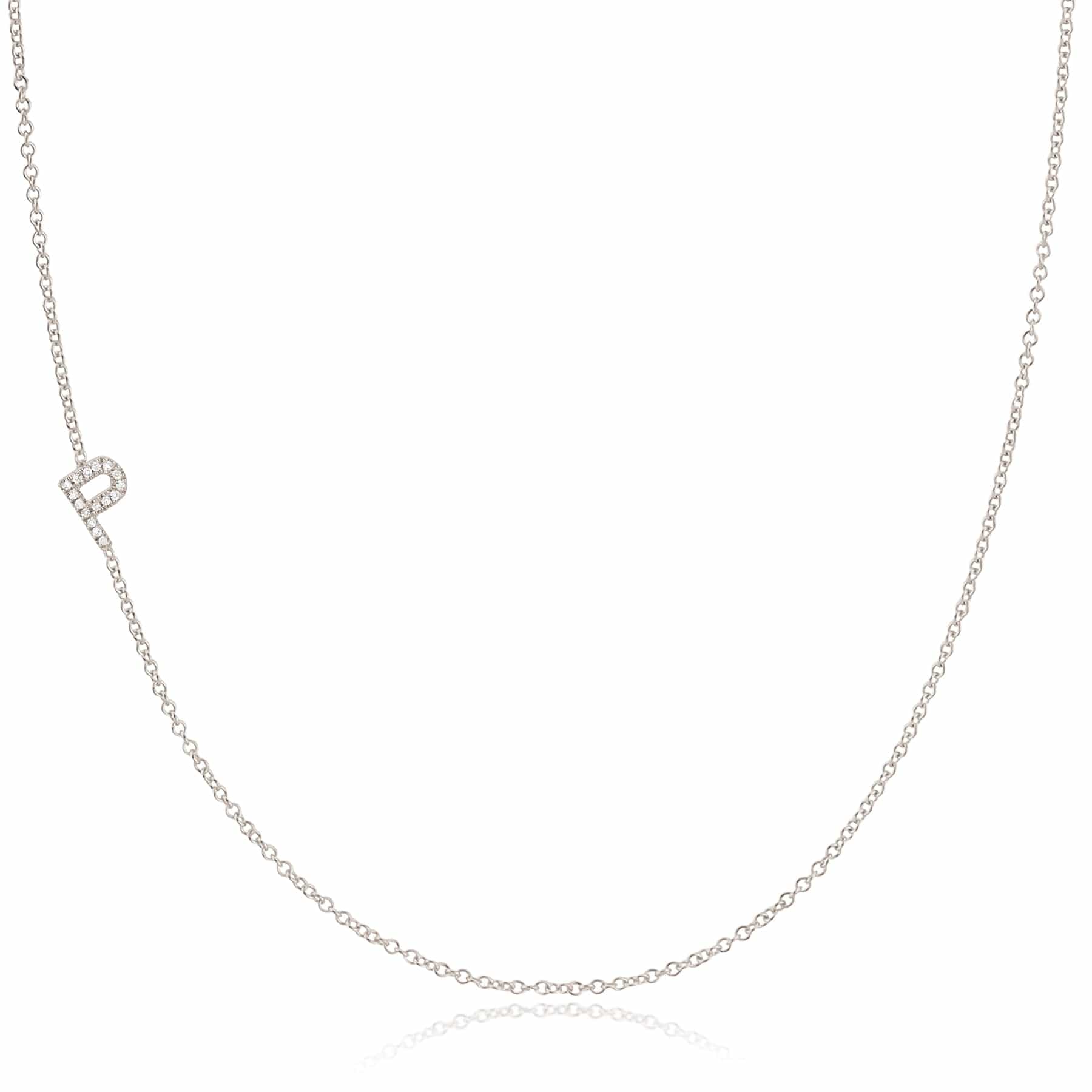 Maya Brenner Pavé Diamond Initial Necklace – P Charm in 14K White Gold, Cable Chain