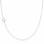 Pavé Diamond Initial Necklace by Maya Brenner – Q in 14K White Gold on a Cable Chain