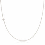 Pavé Diamond Initial Necklace by Maya Brenner – T in 14K White Gold on a Cable Chain