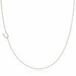 Maya Brenner Pavé Diamond Initial Necklace – U Charm in 14K White Gold, Cable Chain