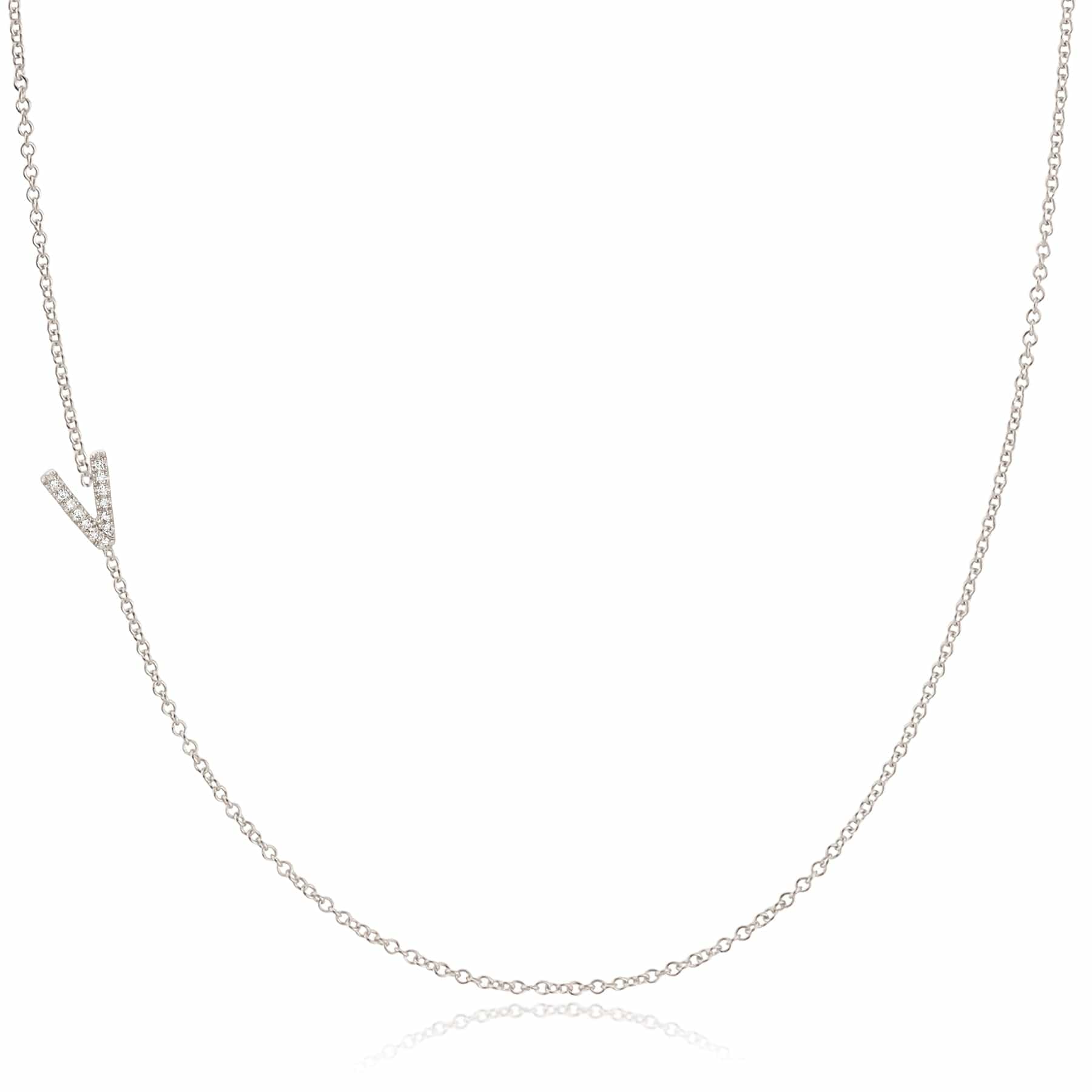 Pavé Diamond Initial Necklace by Maya Brenner – V in 14K White Gold on a Cable Chain