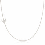 14K White Gold Pavé Diamond Initial Necklace, Letter W – Cable Chain | Maya Brenner