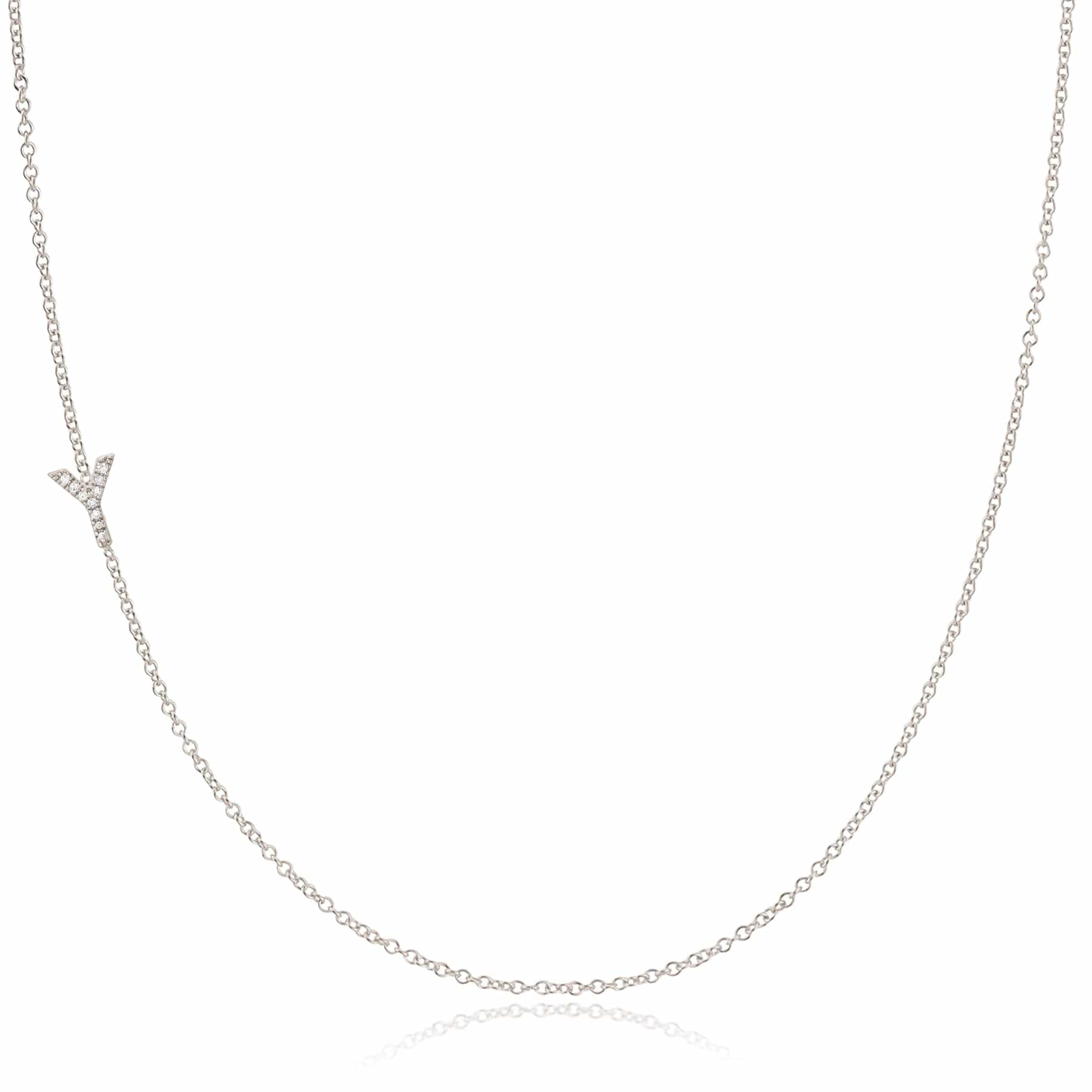 Y Pavé Diamond Initial Necklace in 14K White Gold on Cable Chain – Maya Brenner