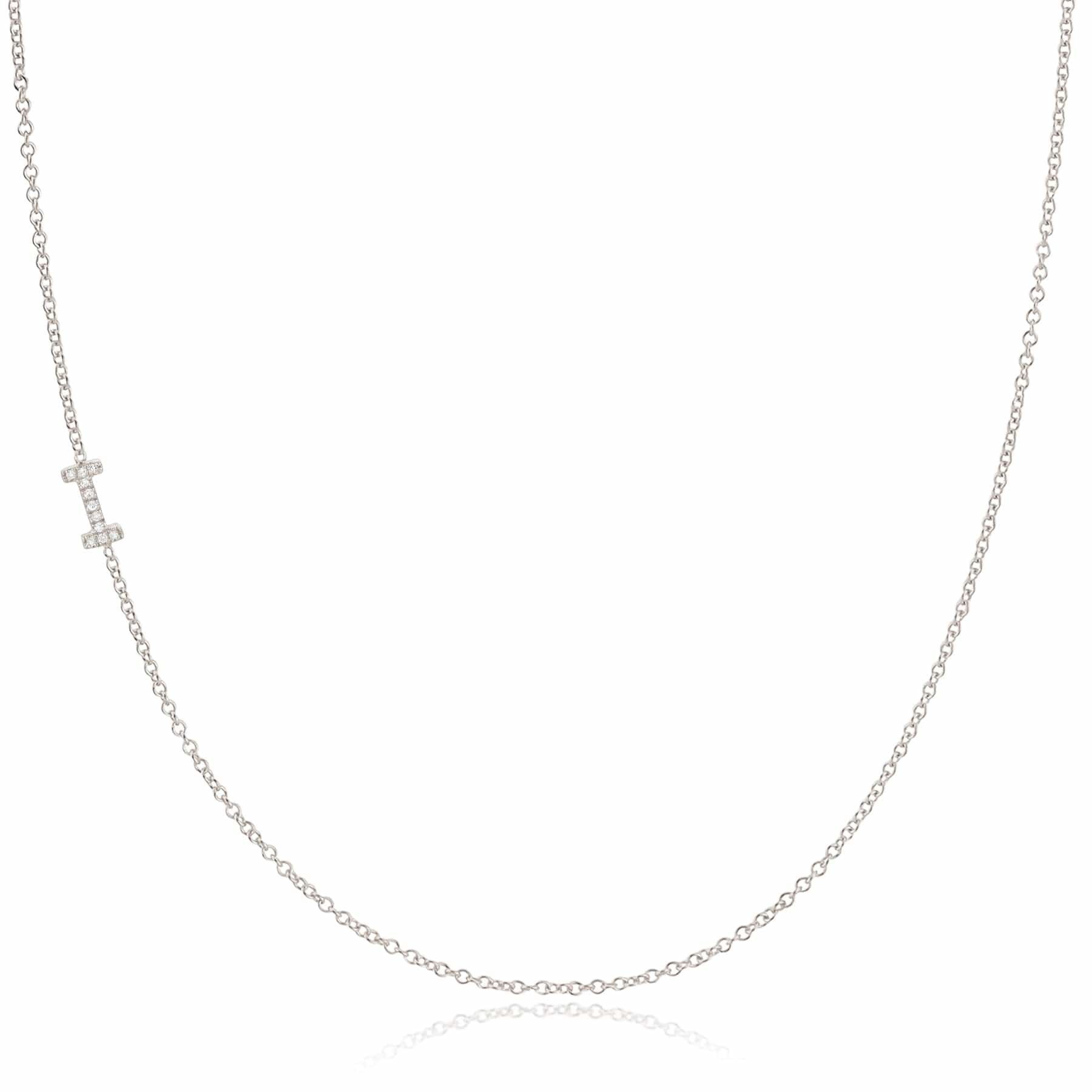 14K White Gold Pavé Diamond Initial Necklace, Letter I – Cable Chain | Maya Brenner