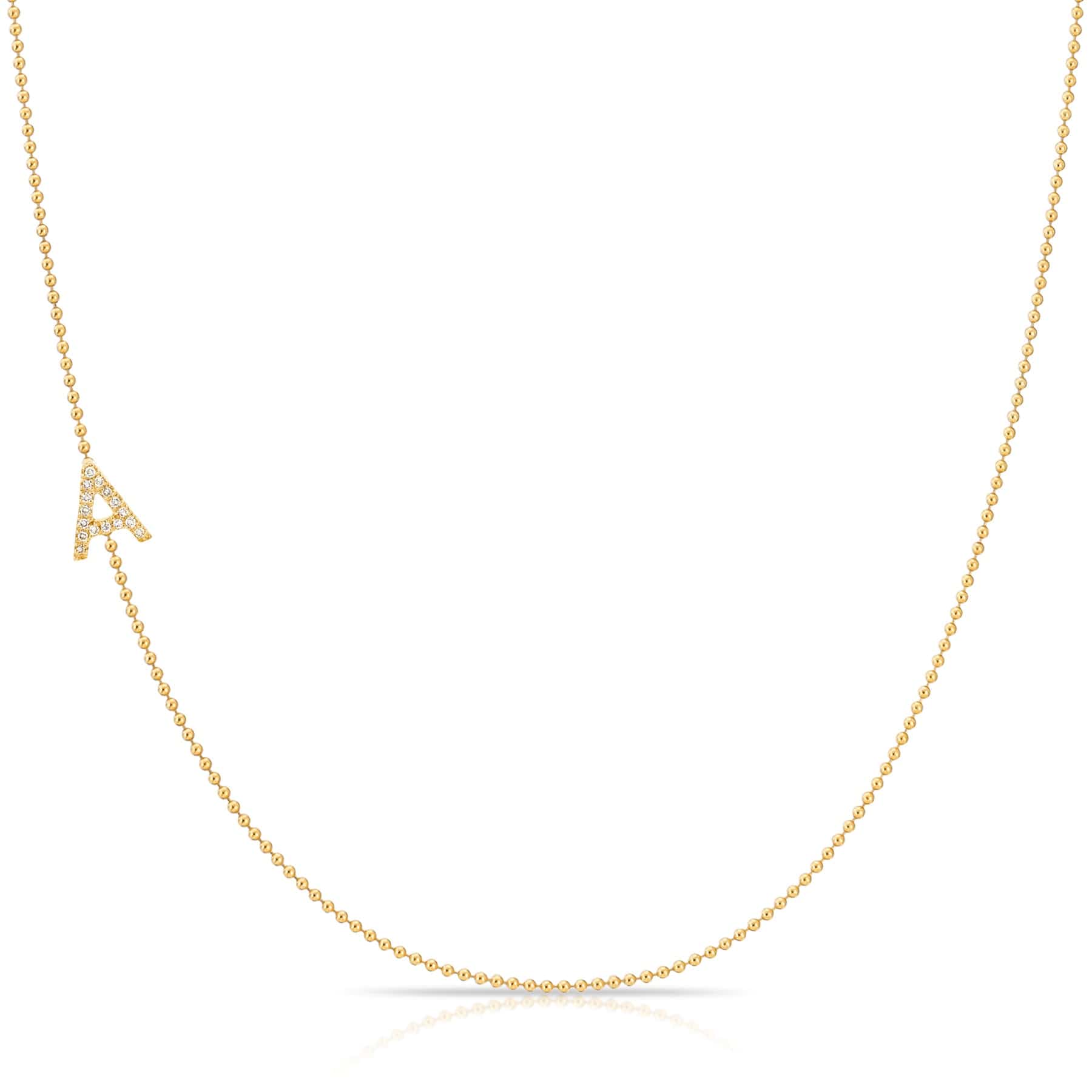 Pavé Diamond Initial Necklace by Maya Brenner – A in 14K Yellow Gold on a Bead Chain