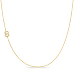 B Pavé Diamond Initial Necklace in 14K Yellow Gold on Bead Chain – Maya Brenner