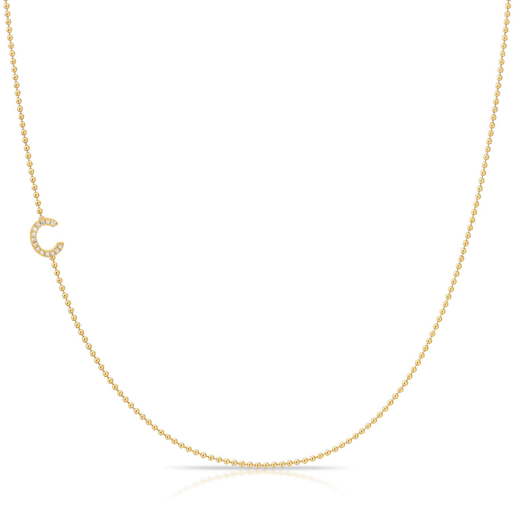 Pavé Diamond Initial Necklace by Maya Brenner – C in 14K Yellow Gold on a Bead Chain