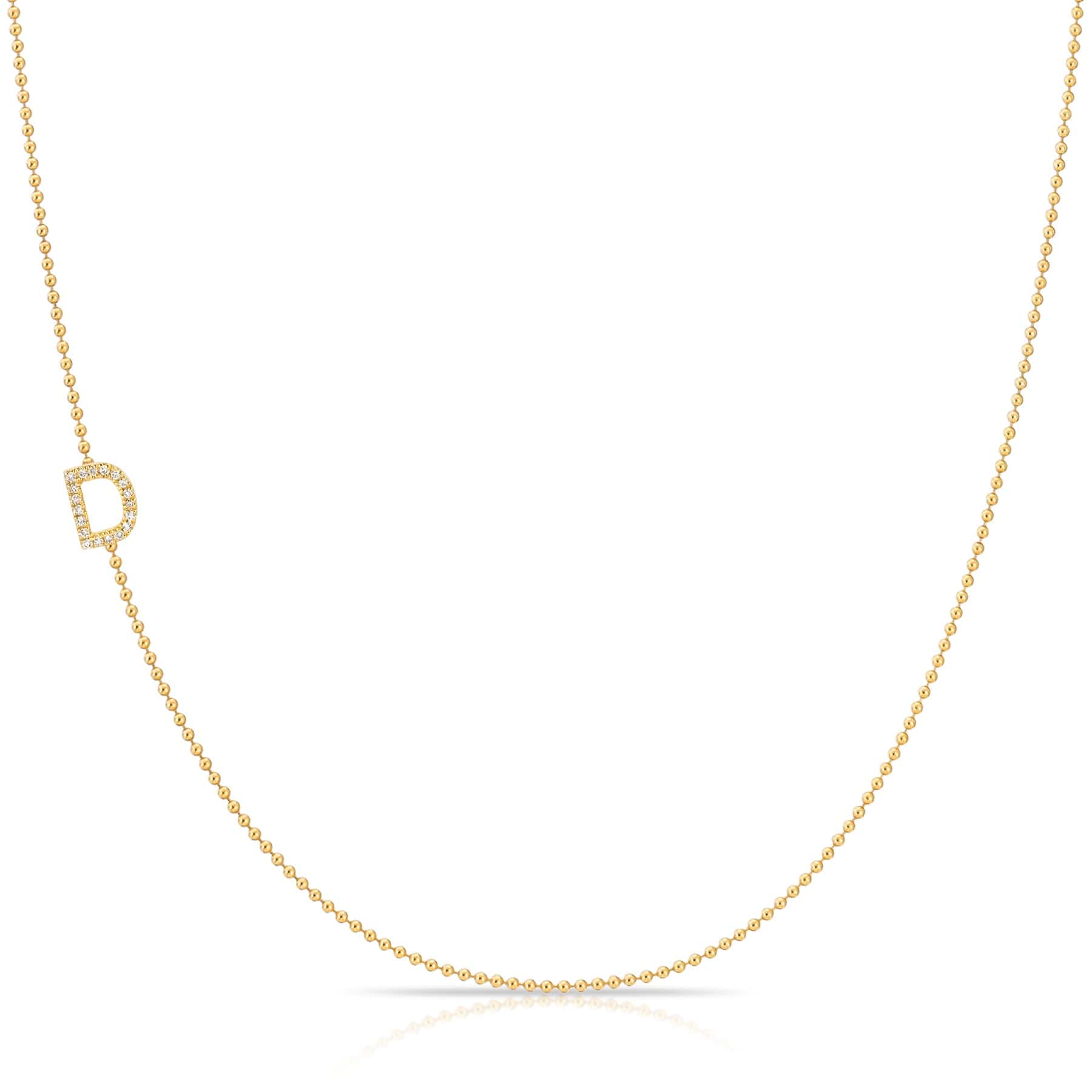 Pavé Diamond Initial Necklace by Maya Brenner – D in 14K Yellow Gold on a Bead Chain