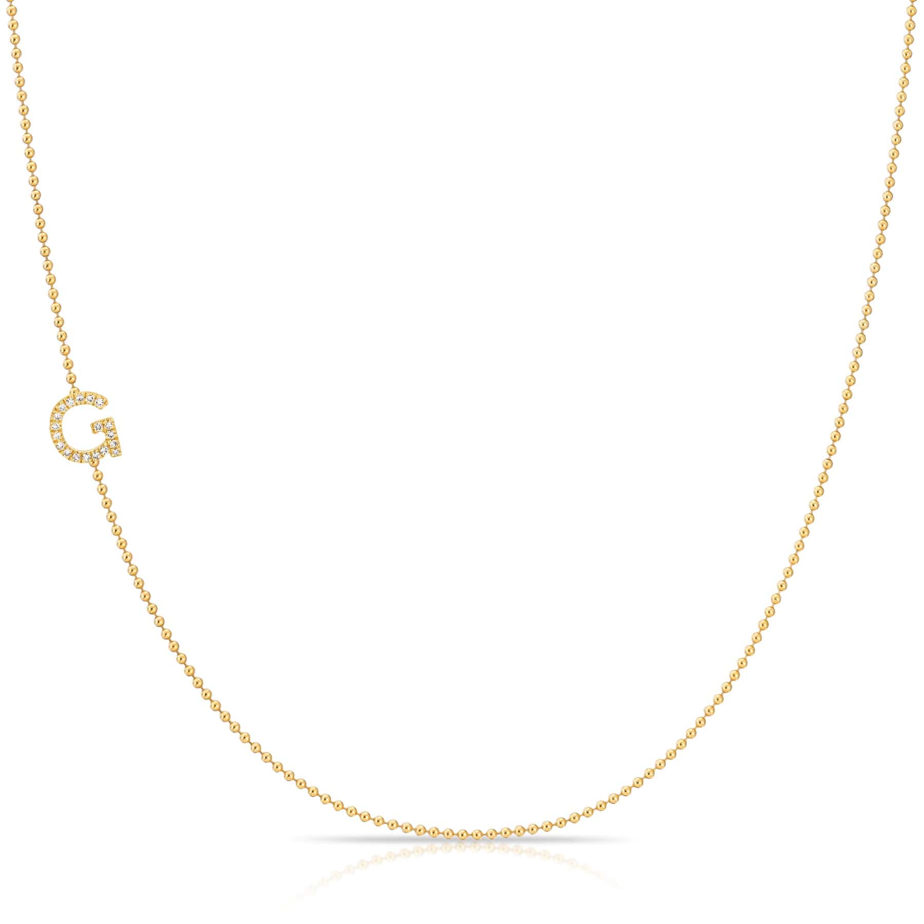 Pavé Diamond Initial Necklace by Maya Brenner – G in 14K Yellow Gold on a Bead Chain