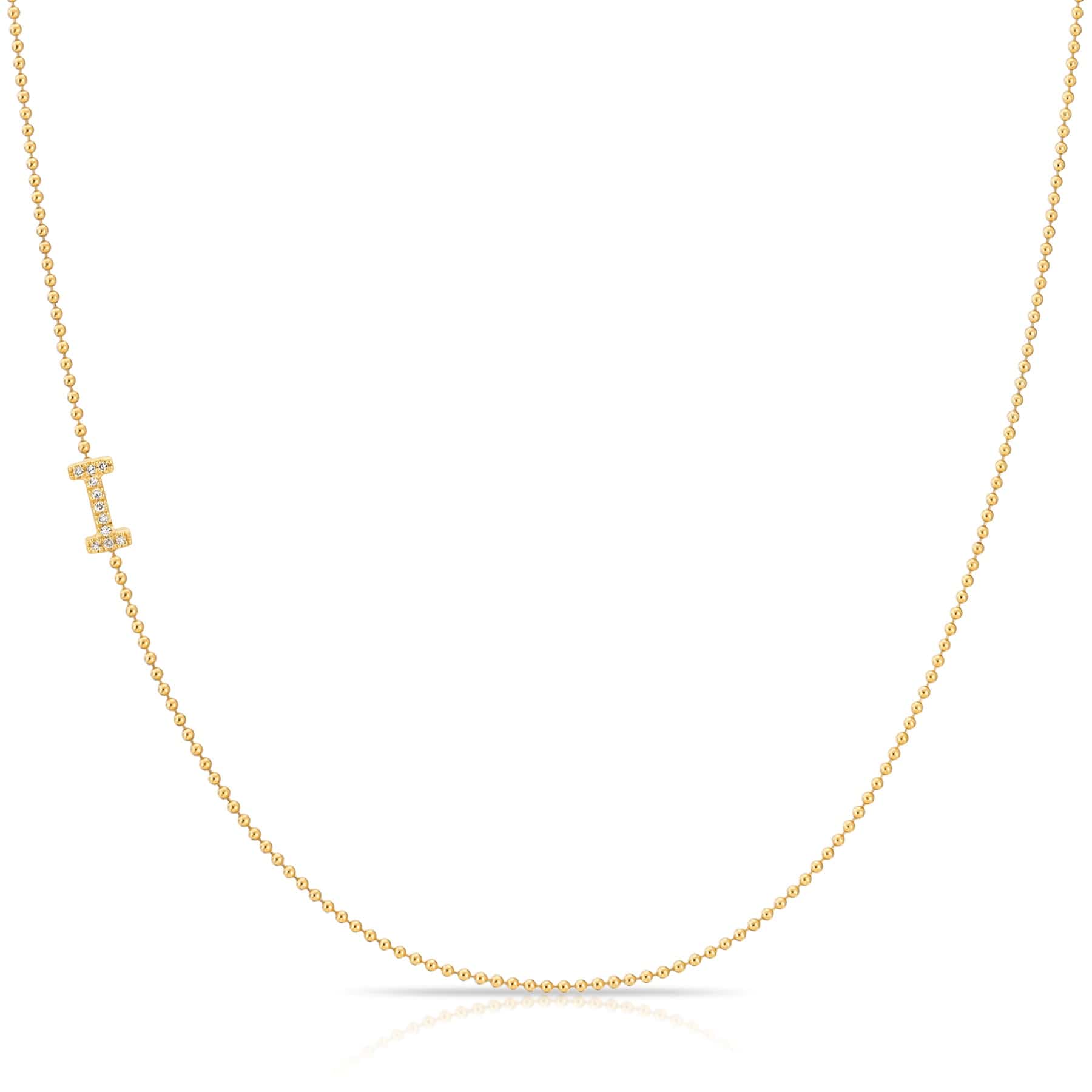 Pavé Diamond Initial Necklace by Maya Brenner – I in 14K Yellow Gold on a Bead Chain
