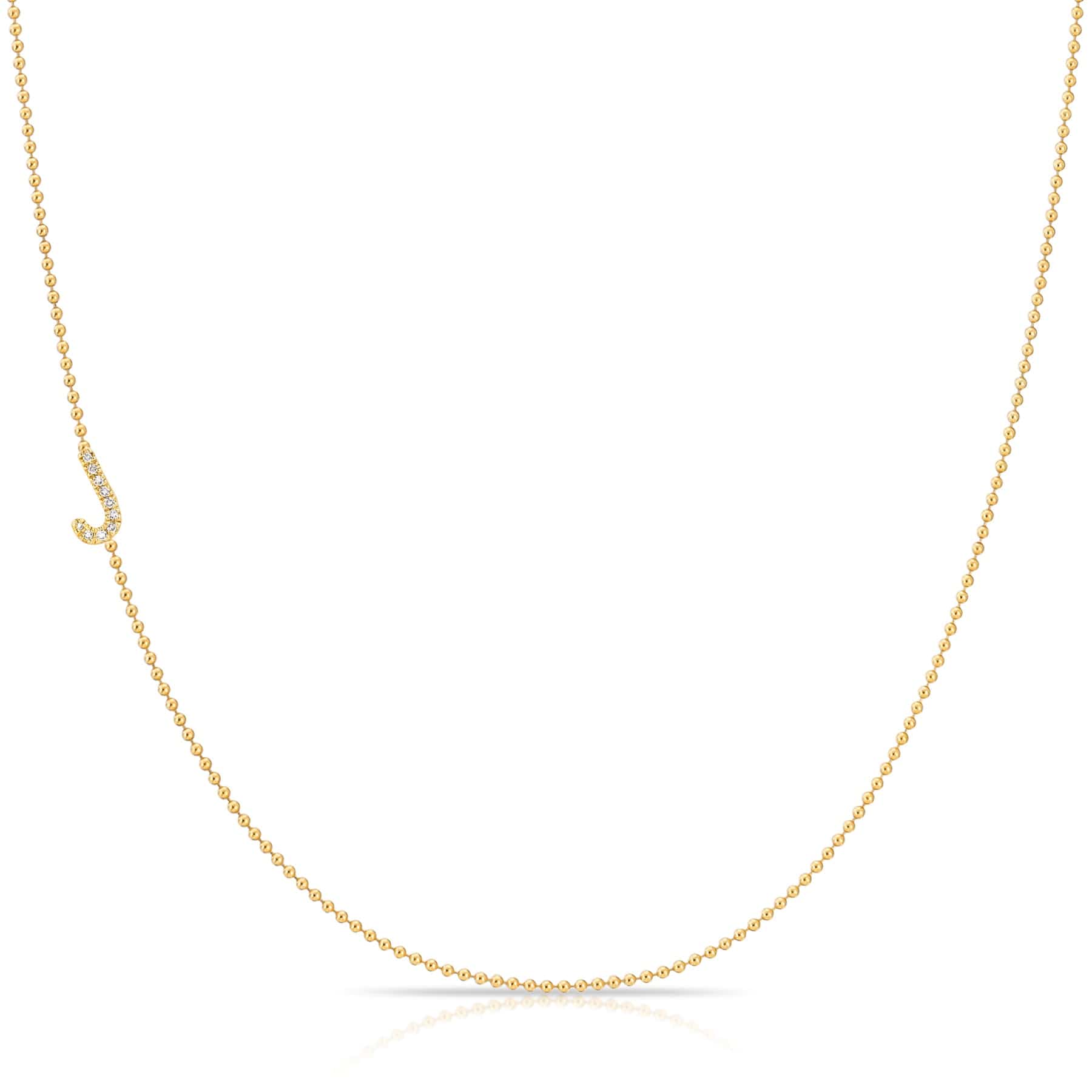 J Pavé Diamond Initial Necklace in 14K Yellow Gold on Bead Chain – Maya Brenner