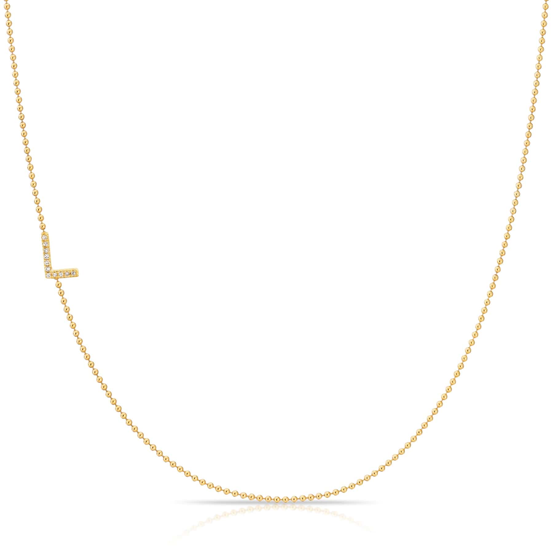 Maya Brenner Pavé Diamond Initial Necklace – L Charm in 14K Yellow Gold, Bead Chain