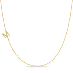 Pavé Diamond Initial Necklace by Maya Brenner – M in 14K Yellow Gold on a Bead Chain