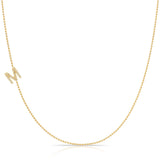 Pavé Diamond Initial Necklace by Maya Brenner – M in 14K Yellow Gold on a Bead Chain