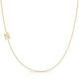 Pavé Diamond Initial Necklace by Maya Brenner – N in 14K Yellow Gold on a Bead Chain