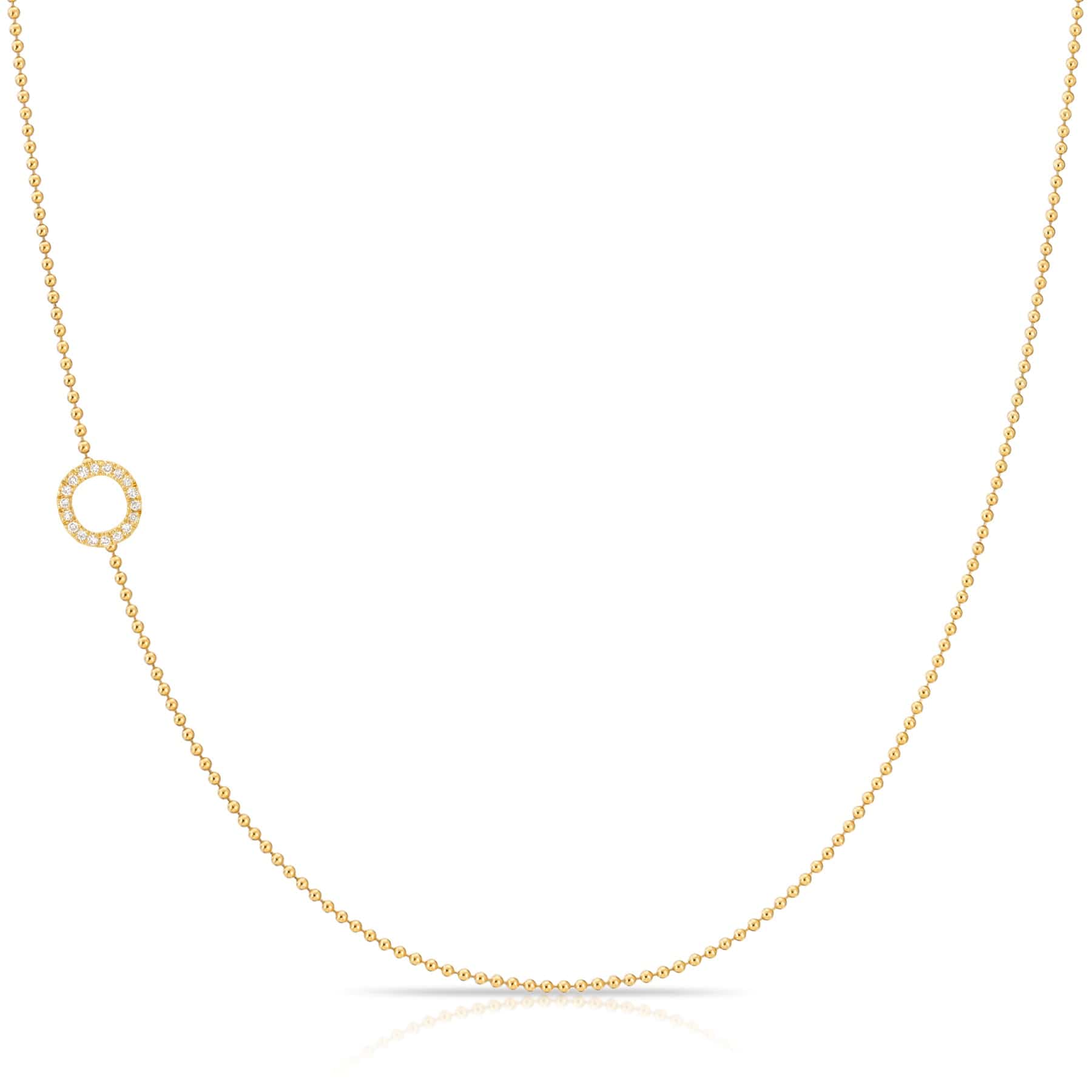 Maya Brenner Pavé Diamond Initial Necklace – O Charm in 14K Yellow Gold, Bead Chain