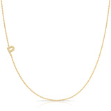 14K Yellow Gold Pavé Diamond Initial Necklace, Letter P – Bead Chain | Maya Brenner