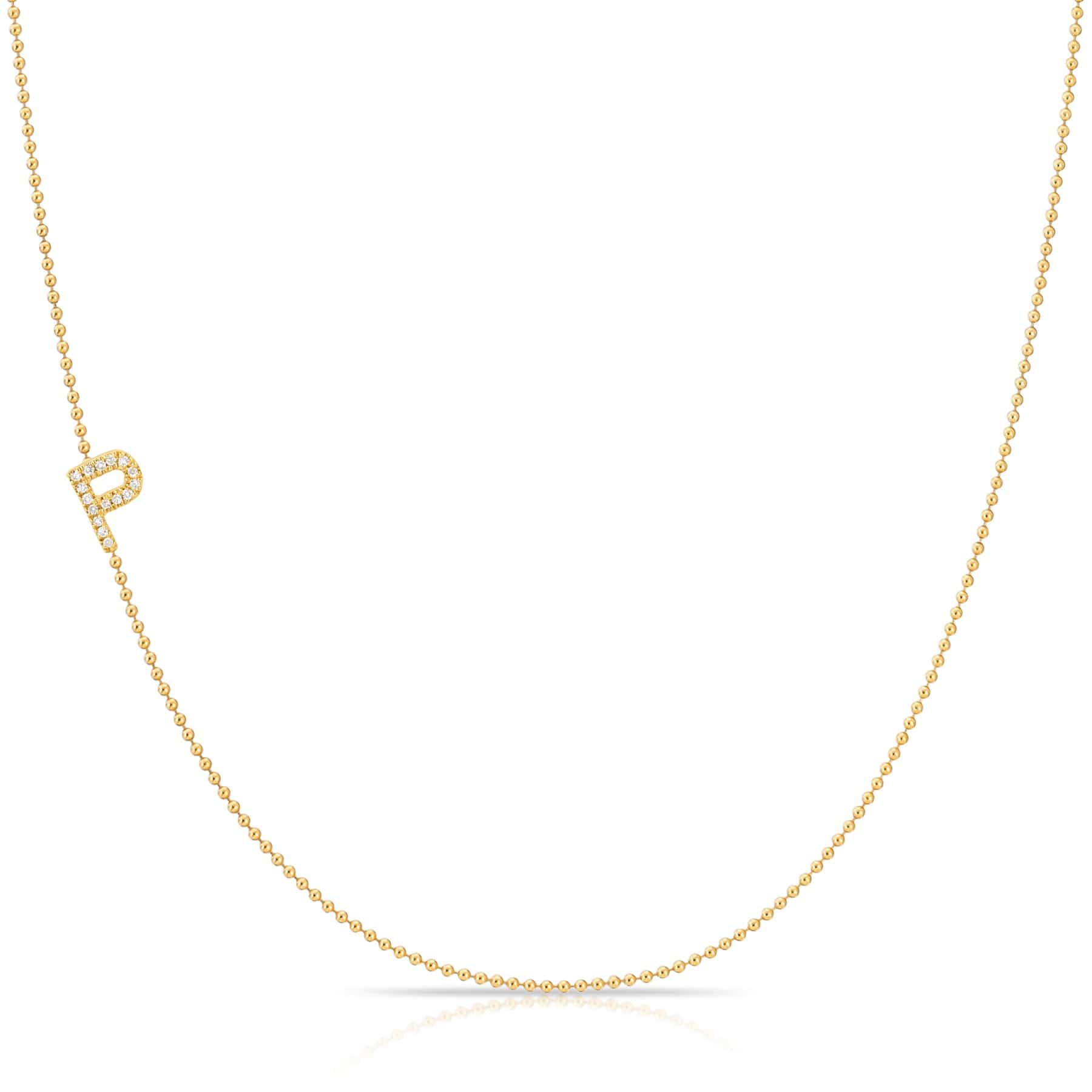 14K Yellow Gold Pavé Diamond Initial Necklace, Letter P – Bead Chain | Maya Brenner