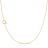 Q Pavé Diamond Initial Necklace in 14K Yellow Gold on Bead Chain – Maya Brenner
