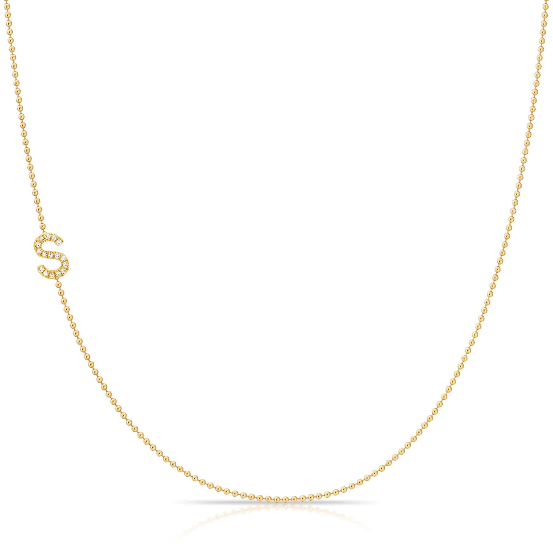 S Pavé Diamond Initial Necklace in 14K Yellow Gold on Bead Chain – Maya Brenner