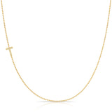 Maya Brenner Pavé Diamond Initial Necklace – T Charm in 14K Yellow Gold, Bead Chain