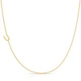 14K Yellow Gold Pavé Diamond Initial Necklace, Letter U – Bead Chain | Maya Brenner