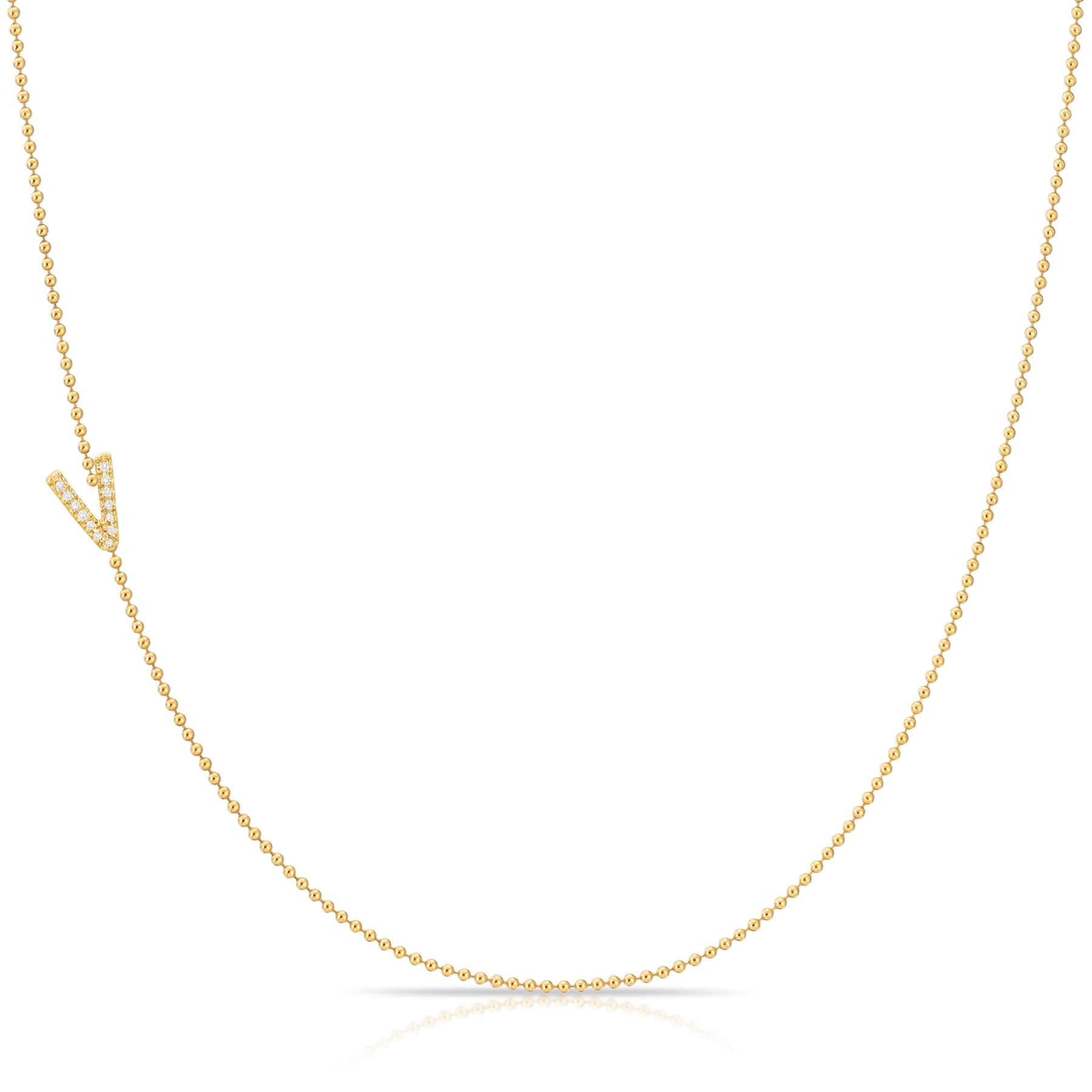 Pavé Diamond Initial Necklace by Maya Brenner – V in 14K Yellow Gold on a Bead Chain