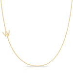 Maya Brenner Pavé Diamond Initial Necklace – W Charm in 14K Yellow Gold, Bead Chain