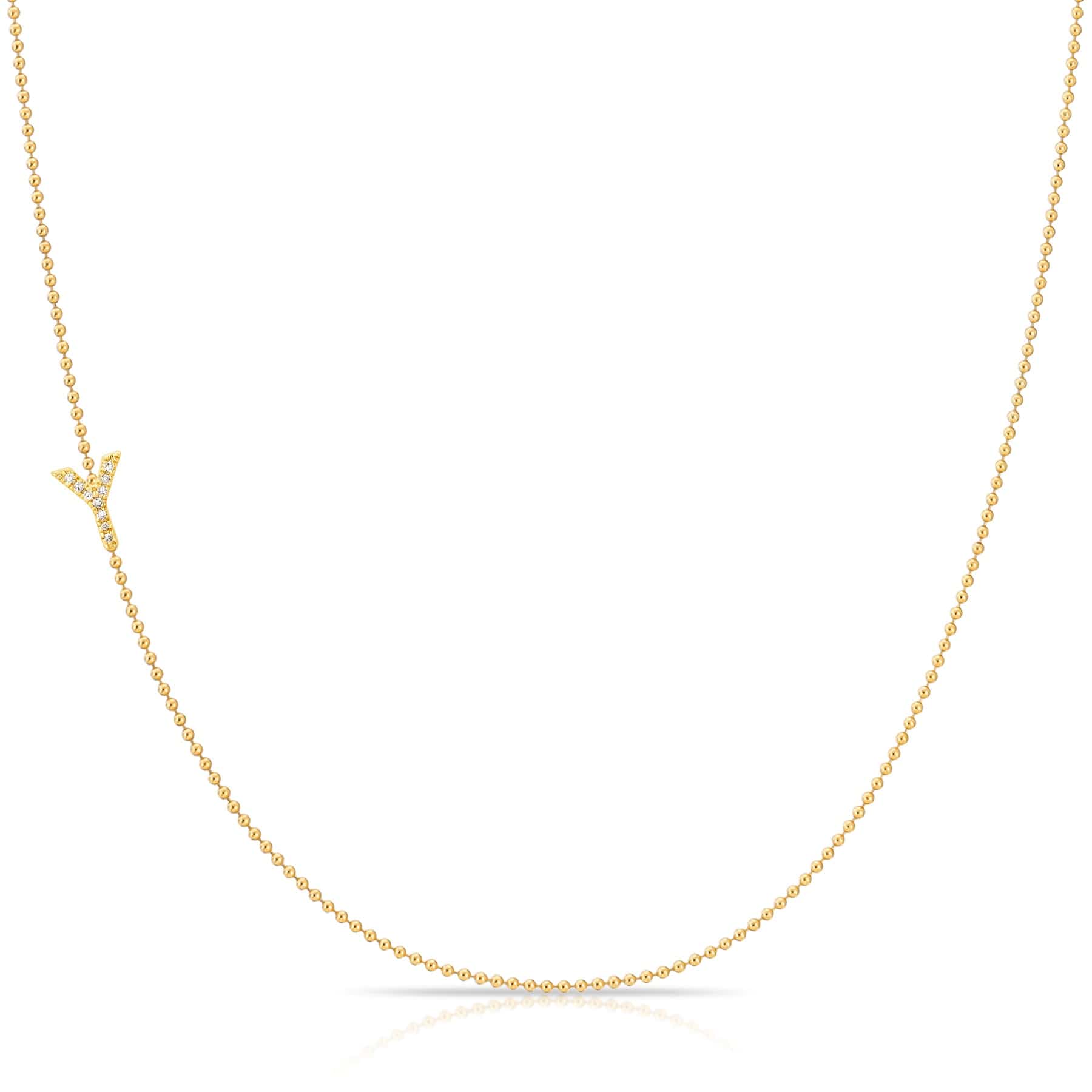 14K Yellow Gold Pavé Diamond Initial Necklace, Letter Y – Bead Chain | Maya Brenner