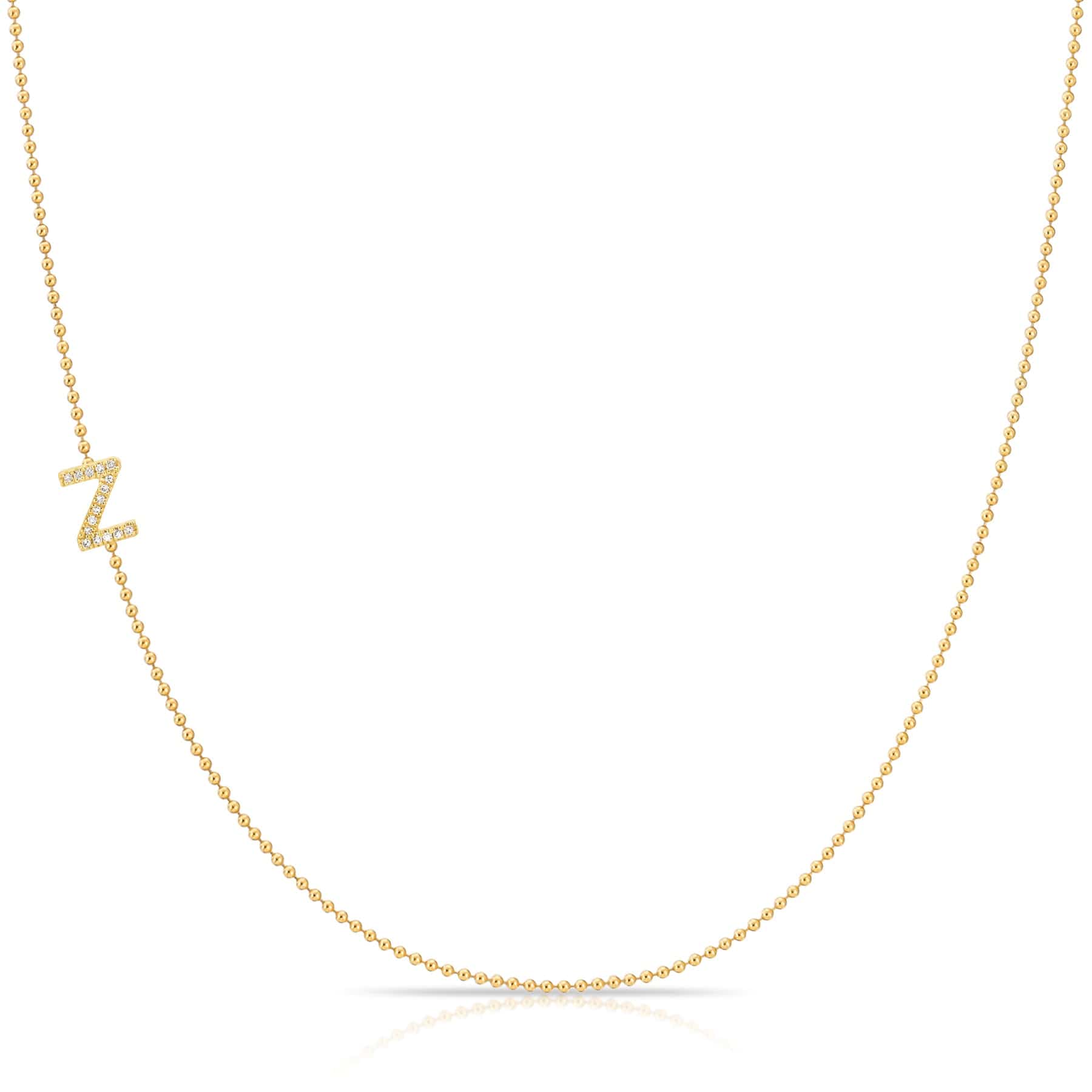 Pavé Diamond Initial Necklace by Maya Brenner – Z in 14K Yellow Gold on a Bead Chain