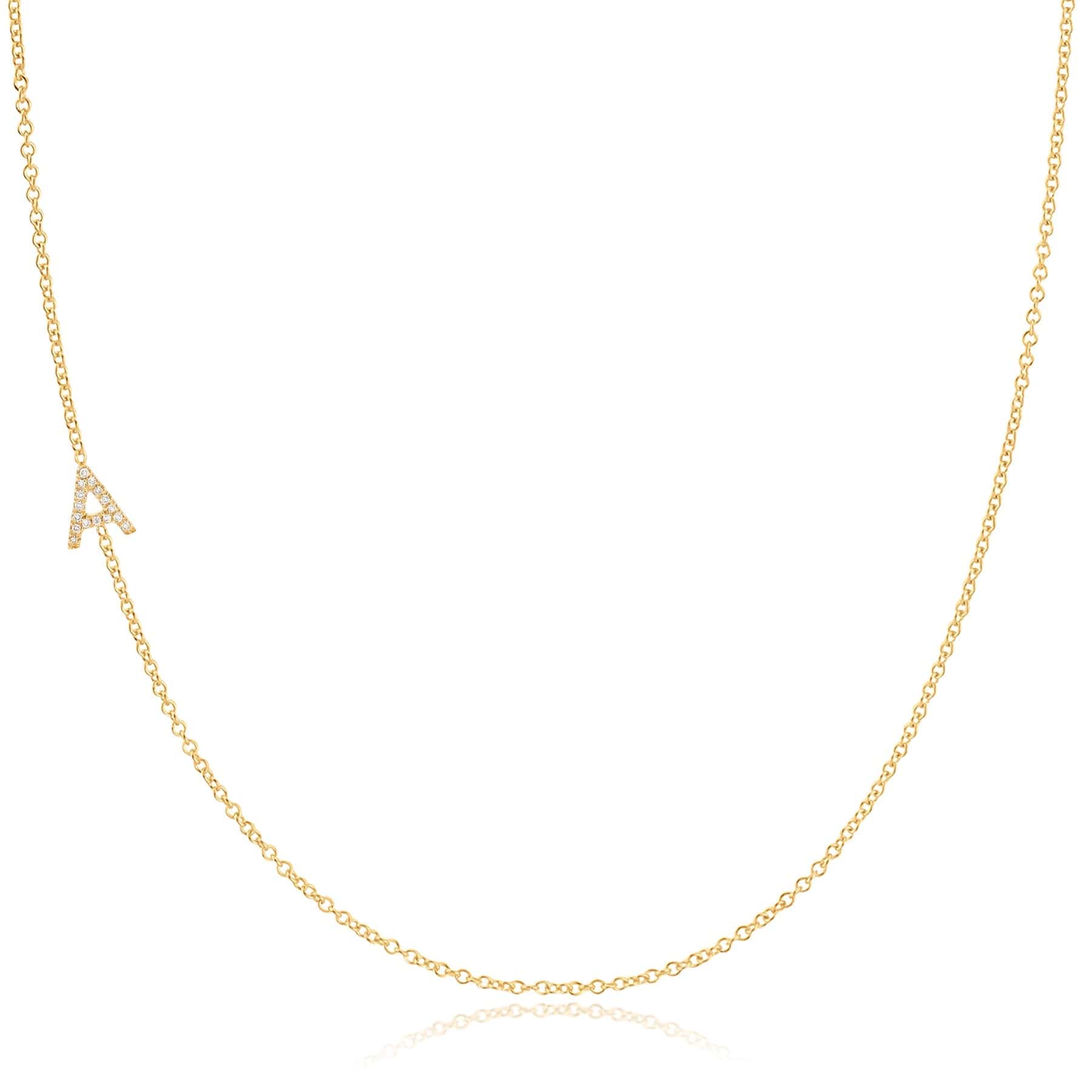 Maya Brenner Pavé Diamond Initial Necklace – A Charm in 14K Yellow Gold, Cable Chain