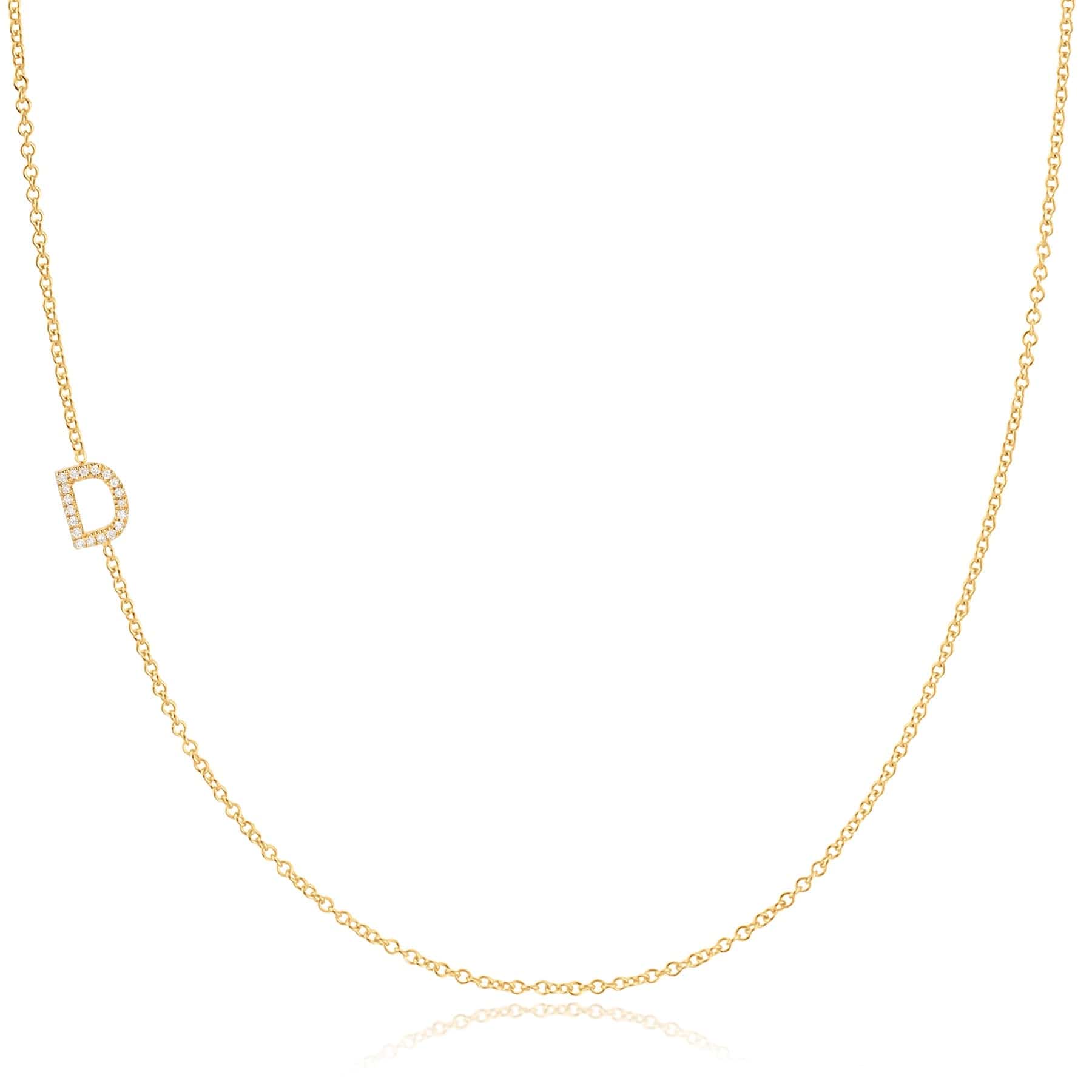 D Pavé Diamond Initial Necklace in 14K Yellow Gold on Cable Chain – Maya Brenner