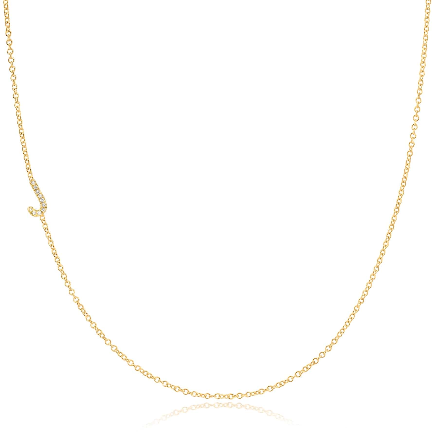 Pavé Diamond Initial Necklace by Maya Brenner – J in 14K Yellow Gold on a Cable Chain