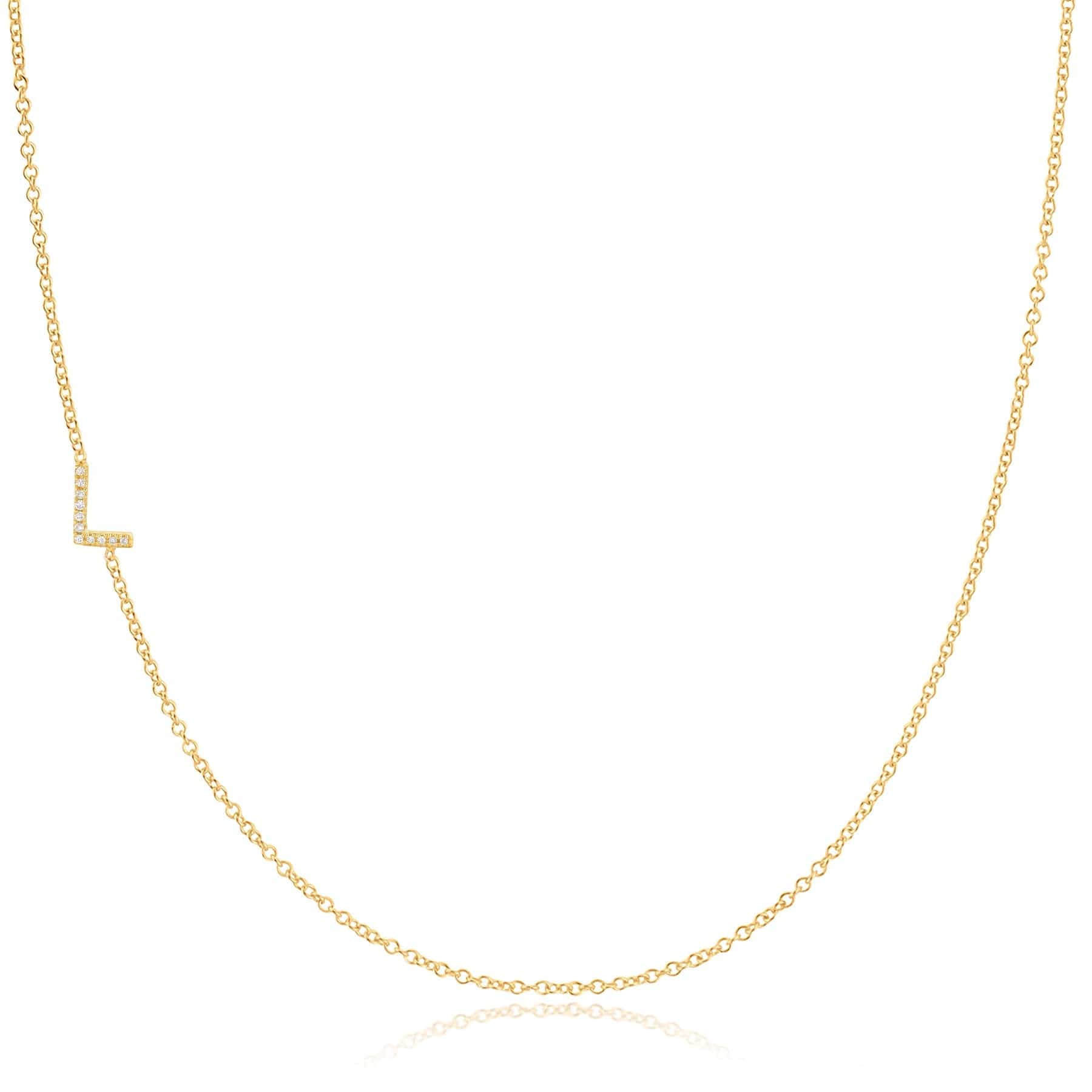 Pavé Diamond Initial Necklace by Maya Brenner – L in 14K Yellow Gold on a Cable Chain