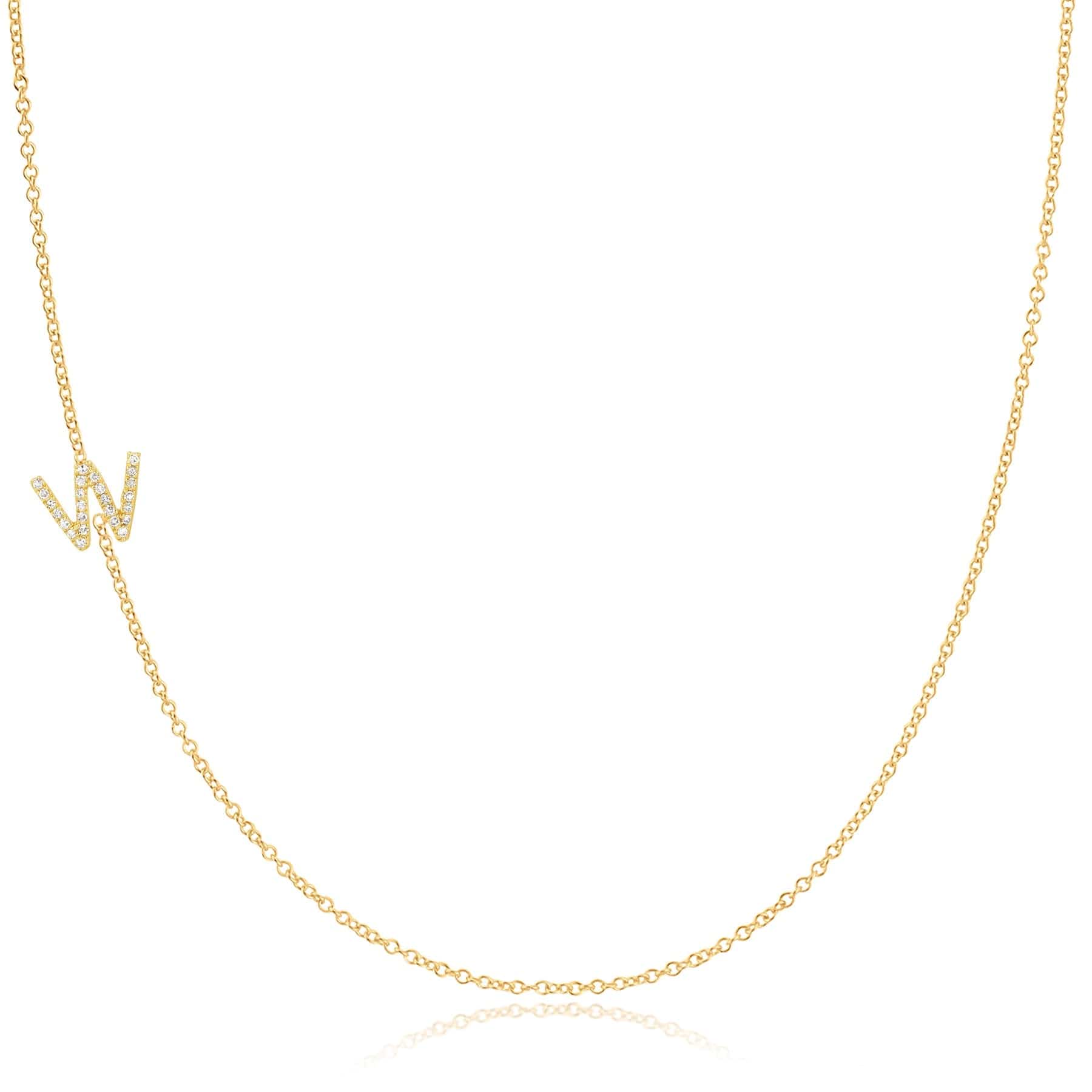 Pavé Diamond Initial Necklace by Maya Brenner – W in 14K Yellow Gold on a Cable Chain
