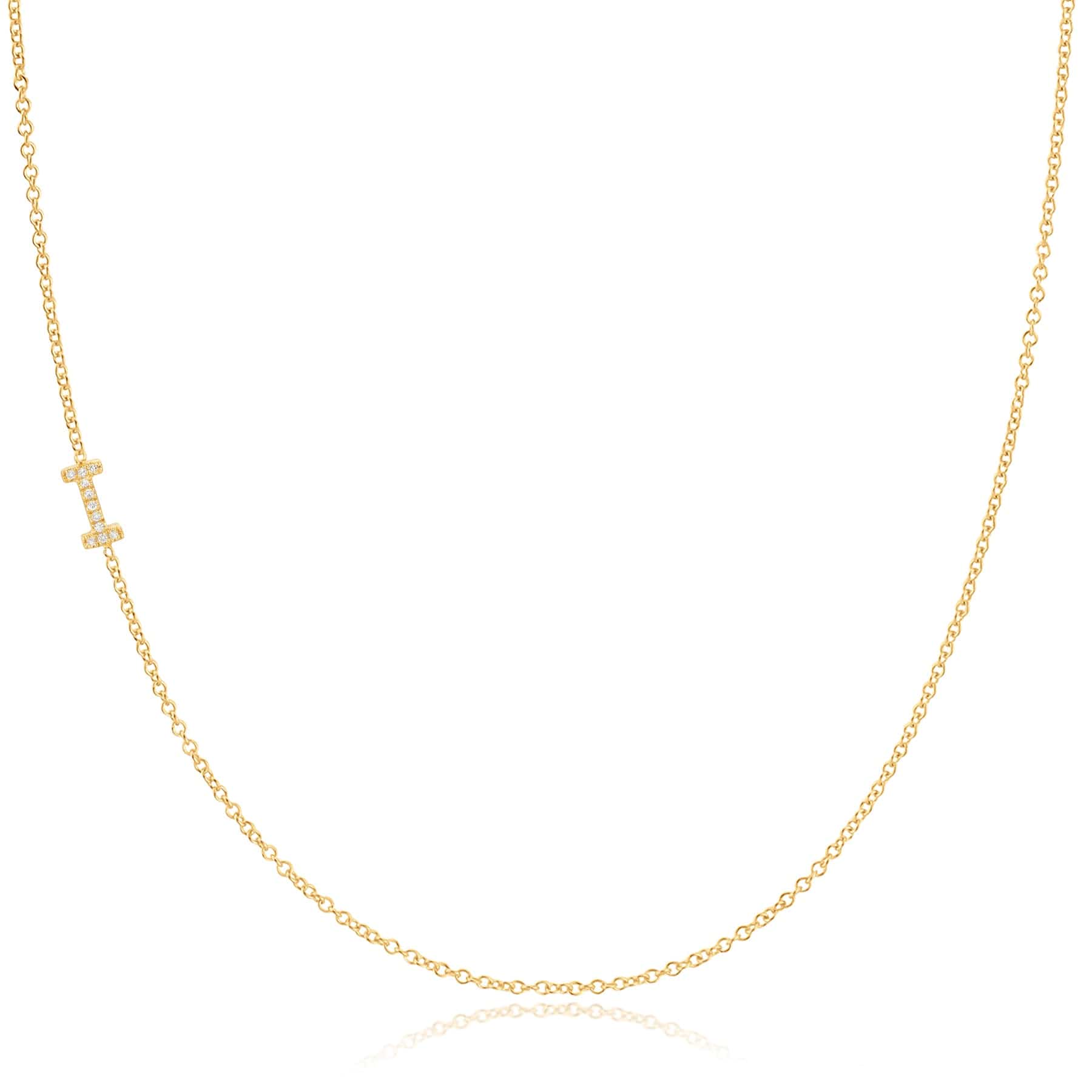 14K Yellow Gold Pavé Diamond Initial Necklace, Letter I – Cable Chain | Maya Brenner
