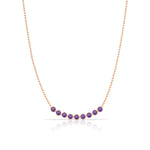 A Birthstone Arc Layering Necklace – Rose Gold in Amethyst – February on a white background.