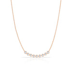 A Birthstone Arc Layering Necklace – Rose Gold in Moonstone – June on a white background.