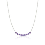 A Birthstone Arc Layering Necklace – White Gold in Amethyst – February on a white background.