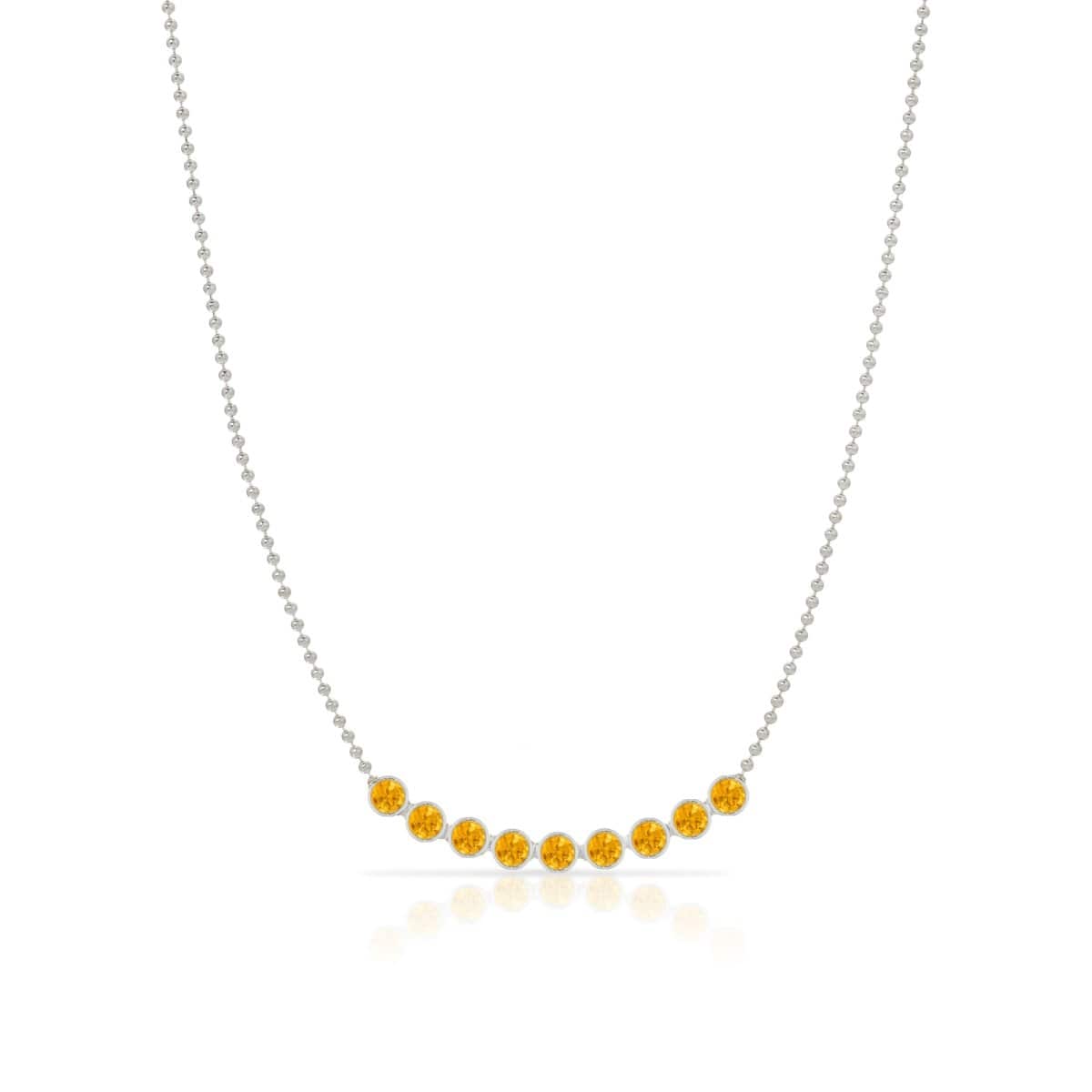A Birthstone Arc Layering Necklace – White Gold in Citrine – November on a white background.