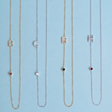 Pavé Monogram Necklace with Birthstone - Moonstone