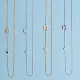 Pavé Monogram Necklace with Birthstone - Aquamarine