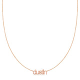 small letter lowercase nameplate 'dustin' in rose gold 
