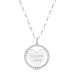 A sterling silver Be Gentle in Grief Necklace on a white background. 