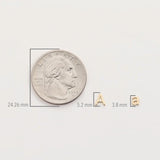 A silver coin with measurements shown with a Petite Letter Charm a and a Gold Letter Charm A on a white background. 